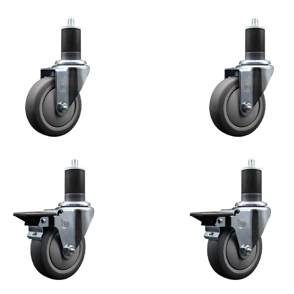 Service Caster 4'' Thermoplastic Rubber Wheel Swivel 1-5/8'' Expanding Stem Caster Set 2 Brakes, 4PK SCC-EX20S414-TPRB-2-PLB-2-158 - main